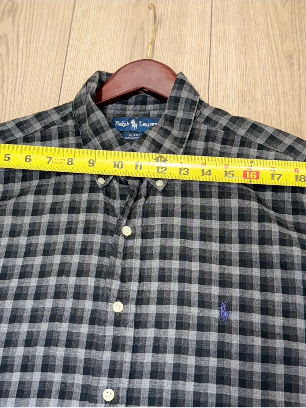 Ralph Lauren Blake Mens XL Charcoal Gray Classic Plaid Cotton Shirt Short Sleeve
